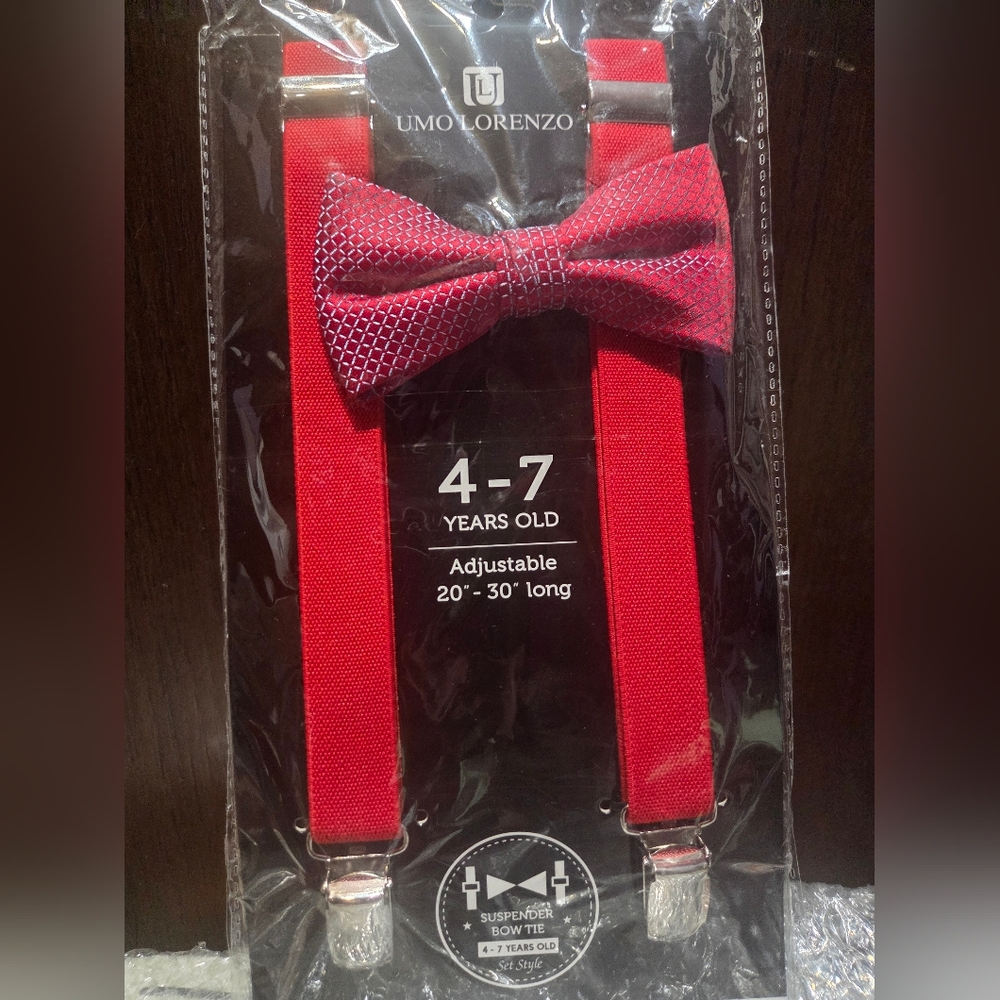 Umo Lorenzo Kids Red Bow Tie and Suspenders Set